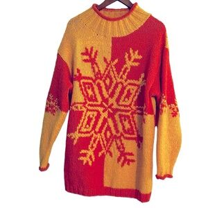 Vintage Express Tricot Colorblock Snowflake Sweater 100% Wool M